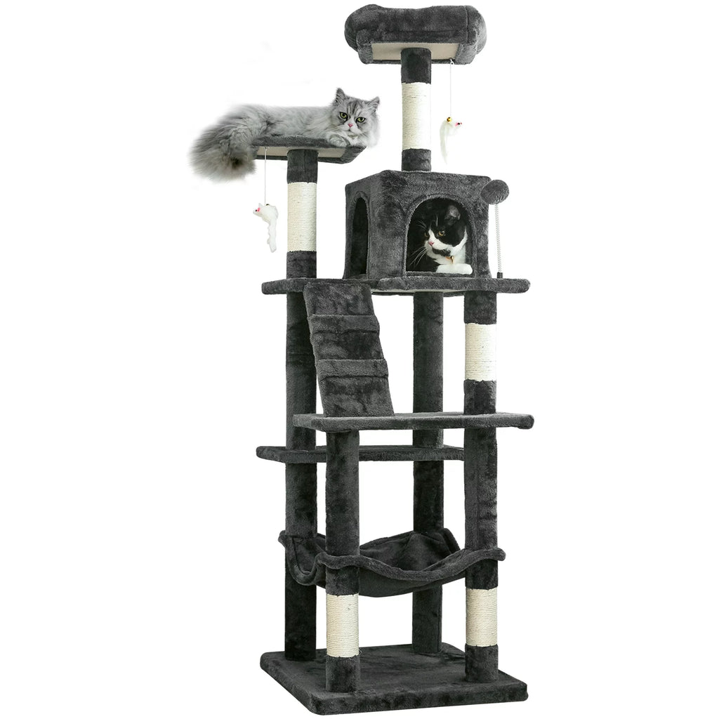 63.8-in Dark Gray Cat Tree with Condo and Scratching Post G184088