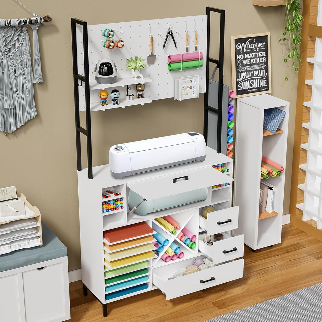 Craft Organizers and Storage Cabinet with Power Outlet, Pegboard, Vinyl Holders W54918