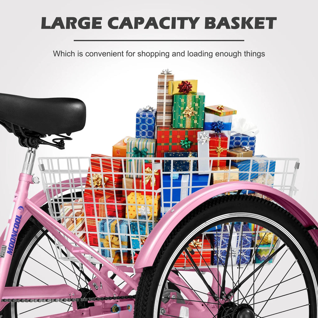 24 inch 3 Wheel Single Speed Adult Tricycle with Shopping Basket S9449