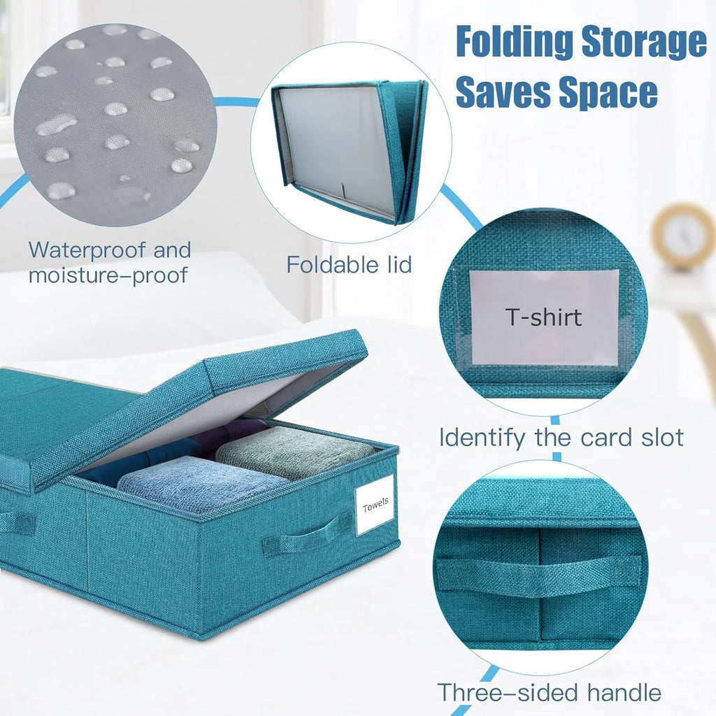 Cyan Blue Underbed Storage Containers with Lids (2pcs) Large Foldable C169944