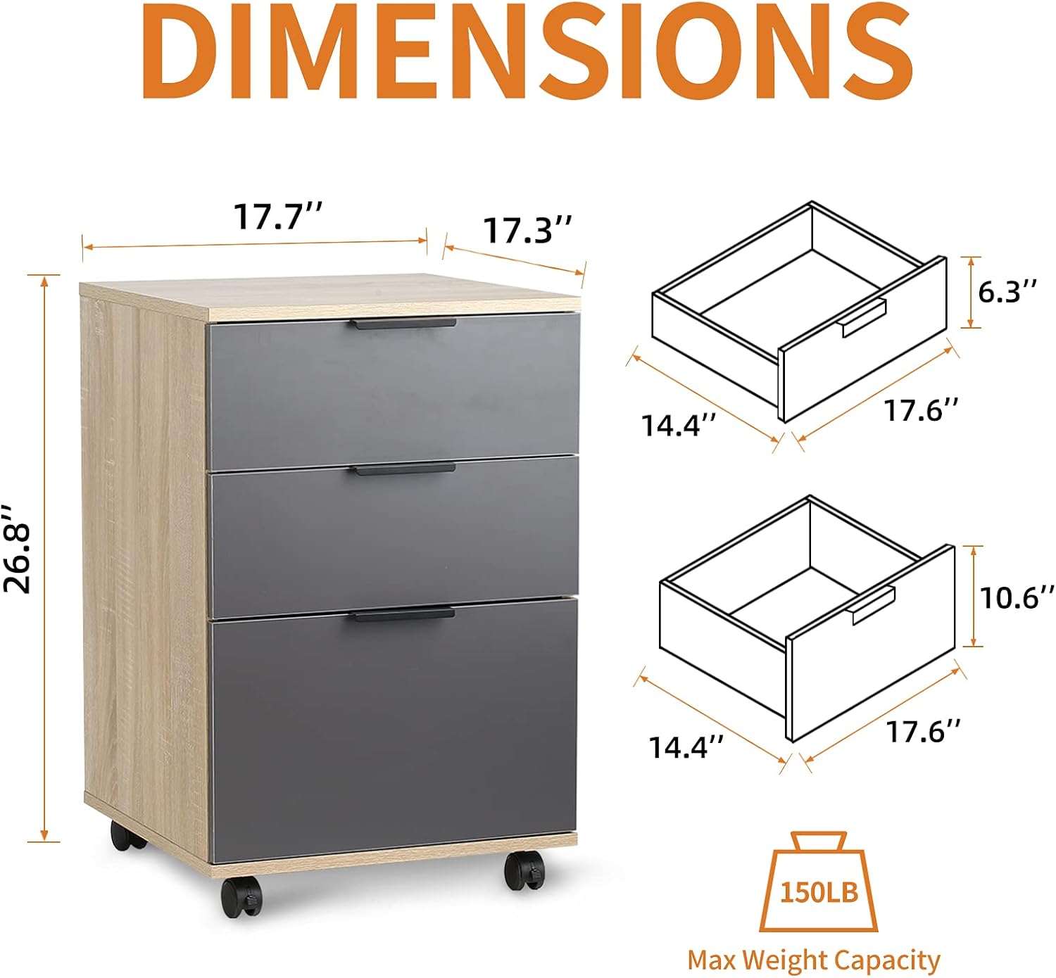 3 Drawer Rolling Wood File Cabinet with Wheels Z253459