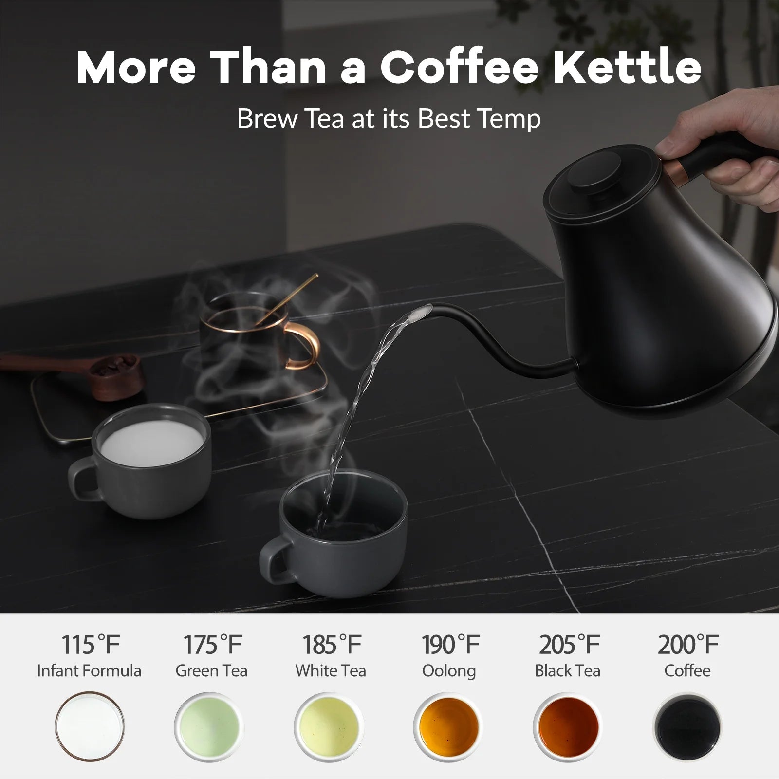 Electric Gooseneck Kettle 0.8L 1200W Matt Black K538