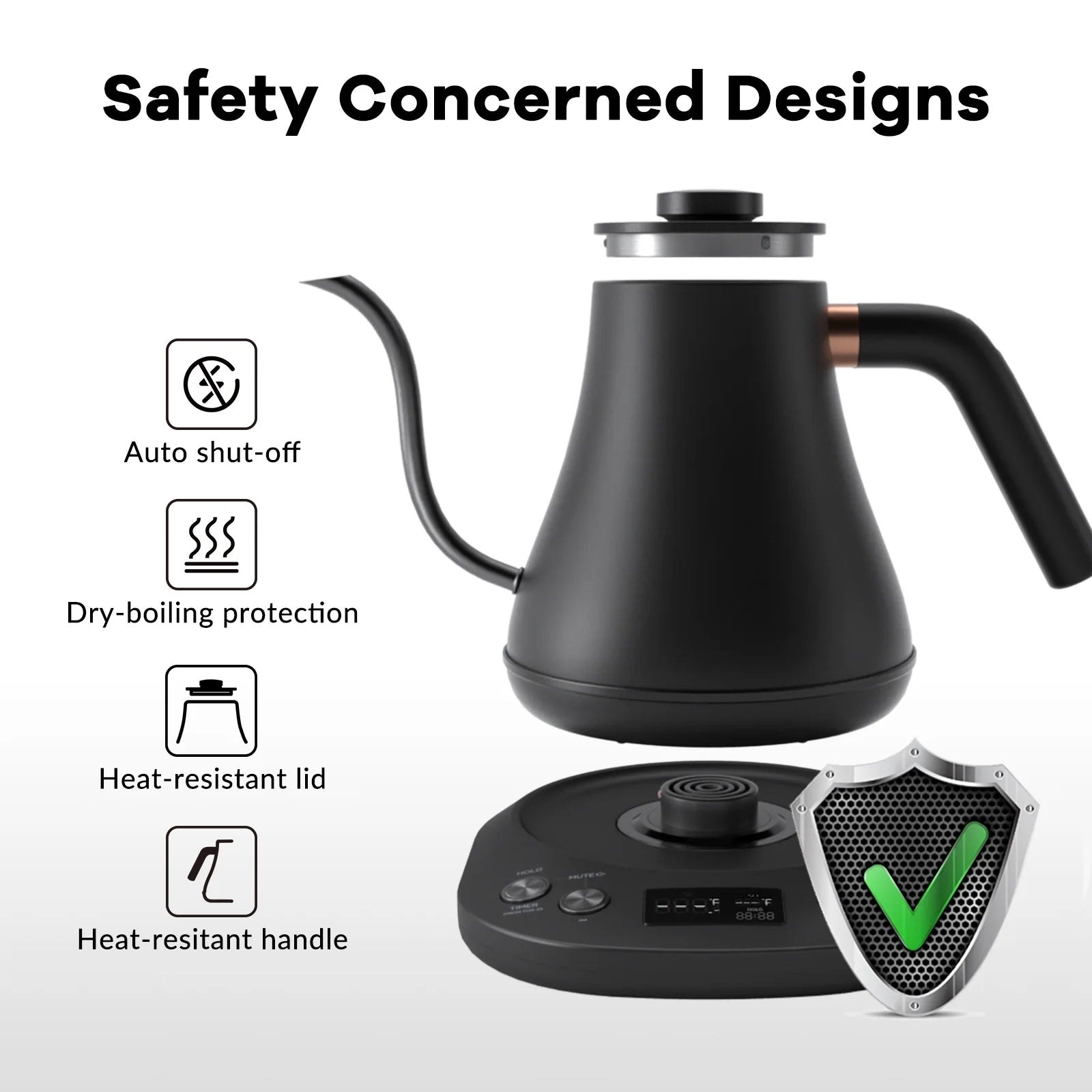 Electric Gooseneck Kettle 0.8L 1200W Matt Black K538