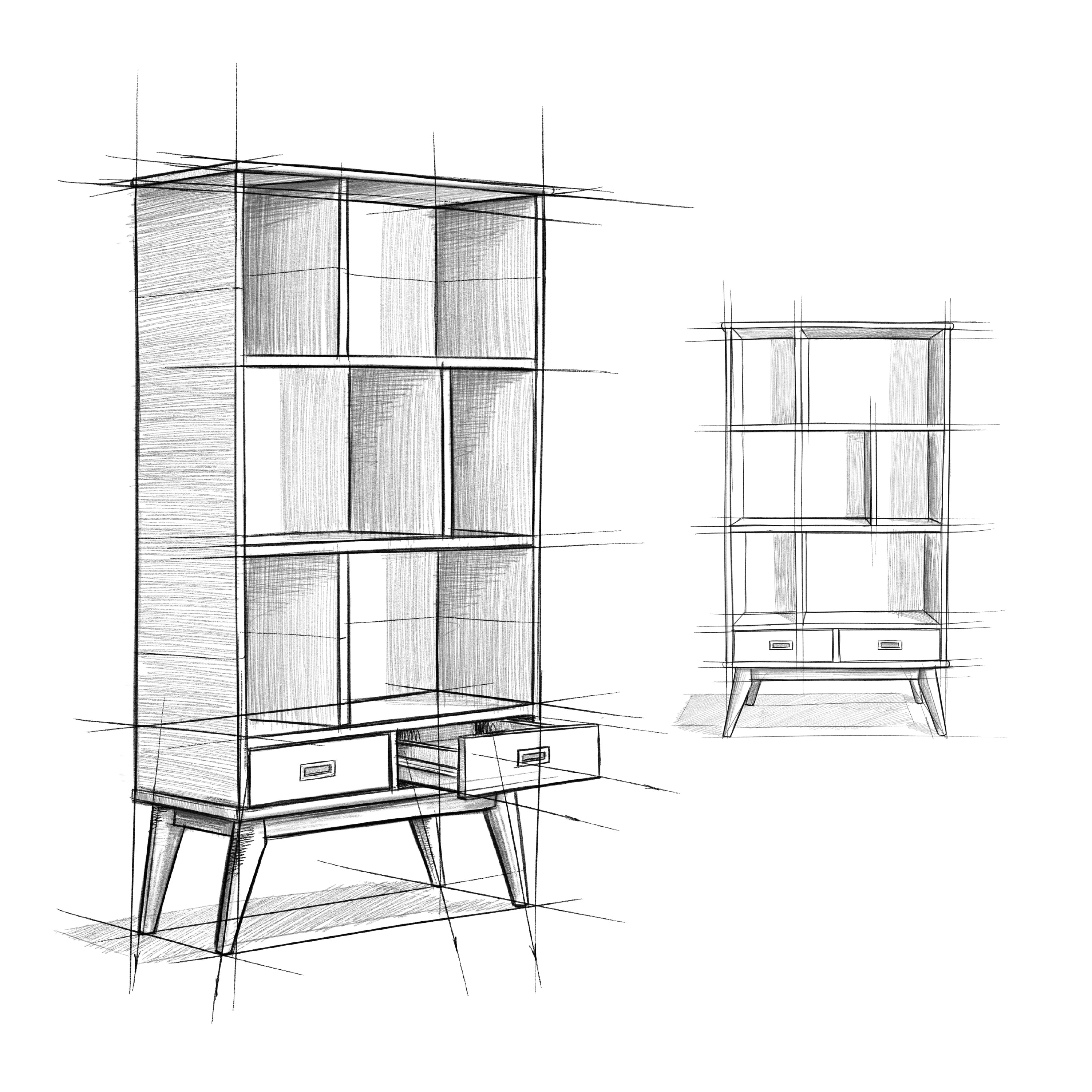 Teak Brown Mid Century Modern Wide Bookcase and Storage Unit Z954