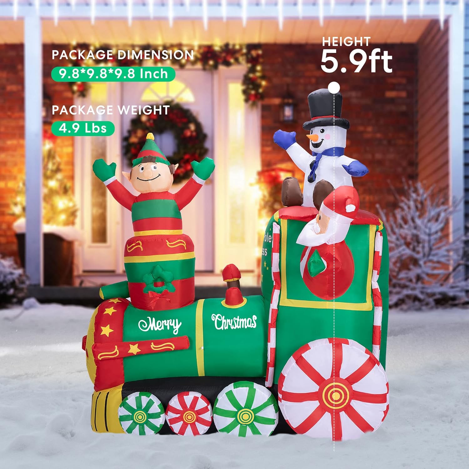 6ft Height Christmas Inflatable Santa Claus with Elf and Snowman Built-in LED Lights G8224