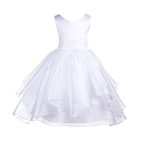 Asymmetric Ruffled Organza Sequin Flower Girl Dress I4638