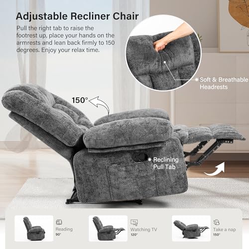 Dark Grey Fabric Recliner Chair with Massage and Heat G639