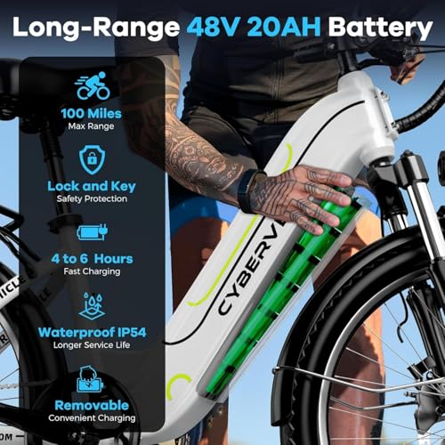 26" Electric Bike, 1000W Peak, Removable Battery, 7-Speed T507