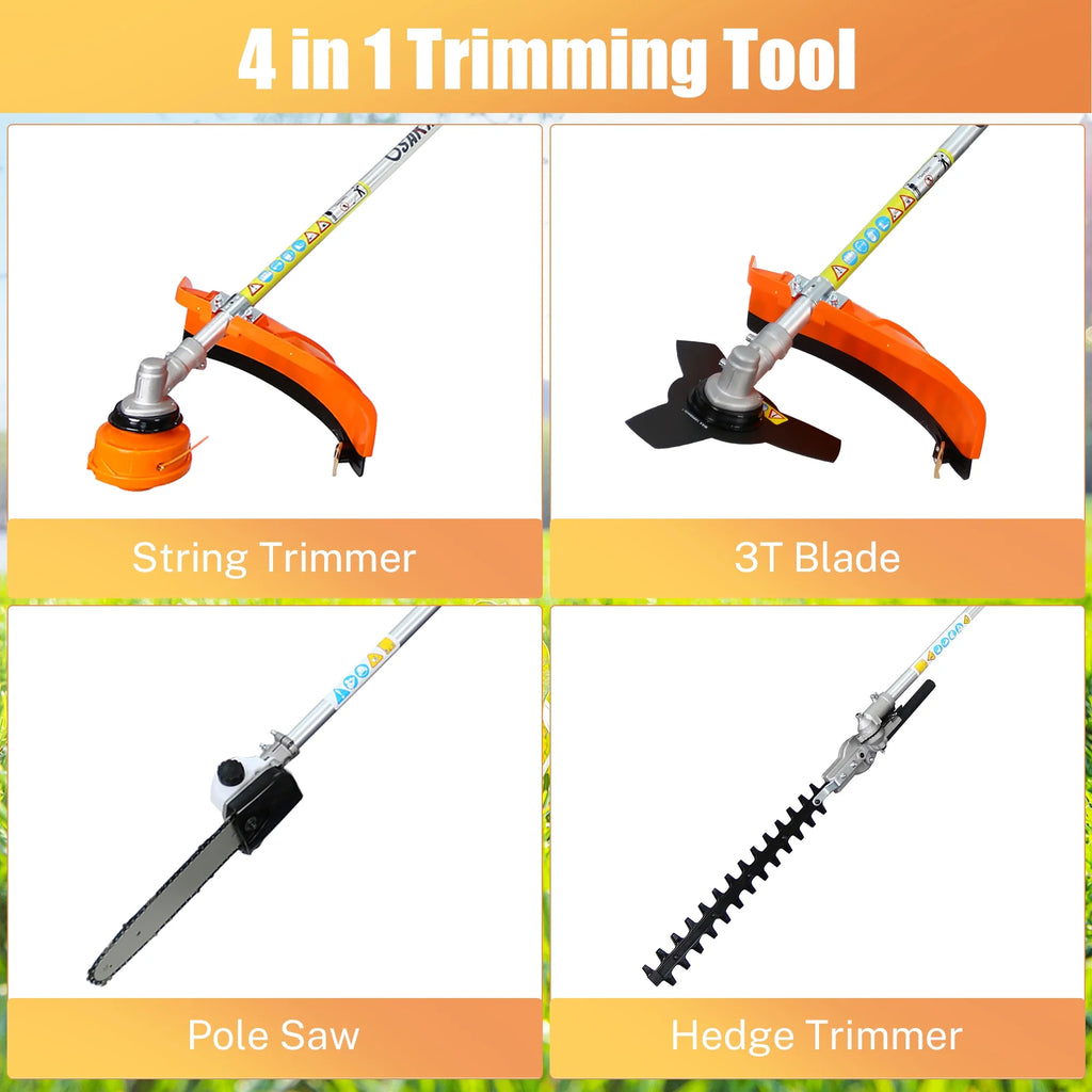 Orange 52CC 2-Cycle Gas Grass Trimmer with Hedge Trimmer Attachment P73432