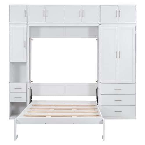 Twin Size Wood Murphy Bed with Storage Shelves and Drawers V339178