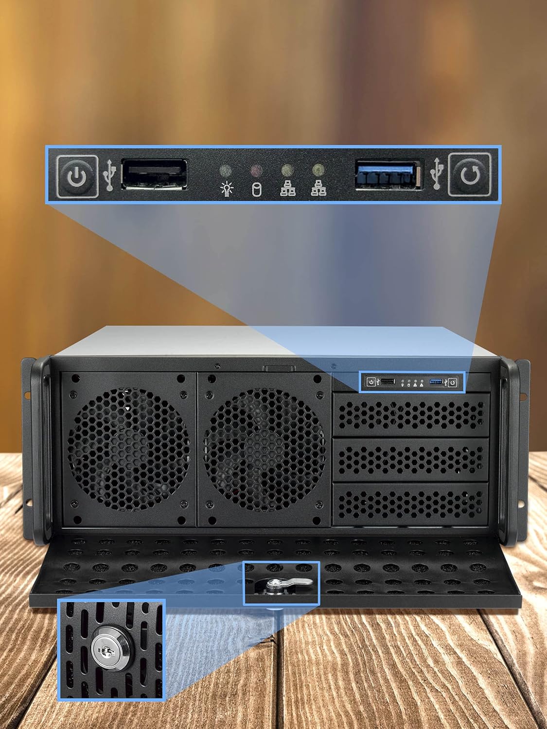 4U Server Chassis 11 Bay Server Case 8X 3.5 + 3X 5.25 HDD E-ATX Rackmount Server Case with Front 5X 120mm Fans Rear 2X 80mm Fans Metal Rack Mount Computer Case 25 Deep N505679