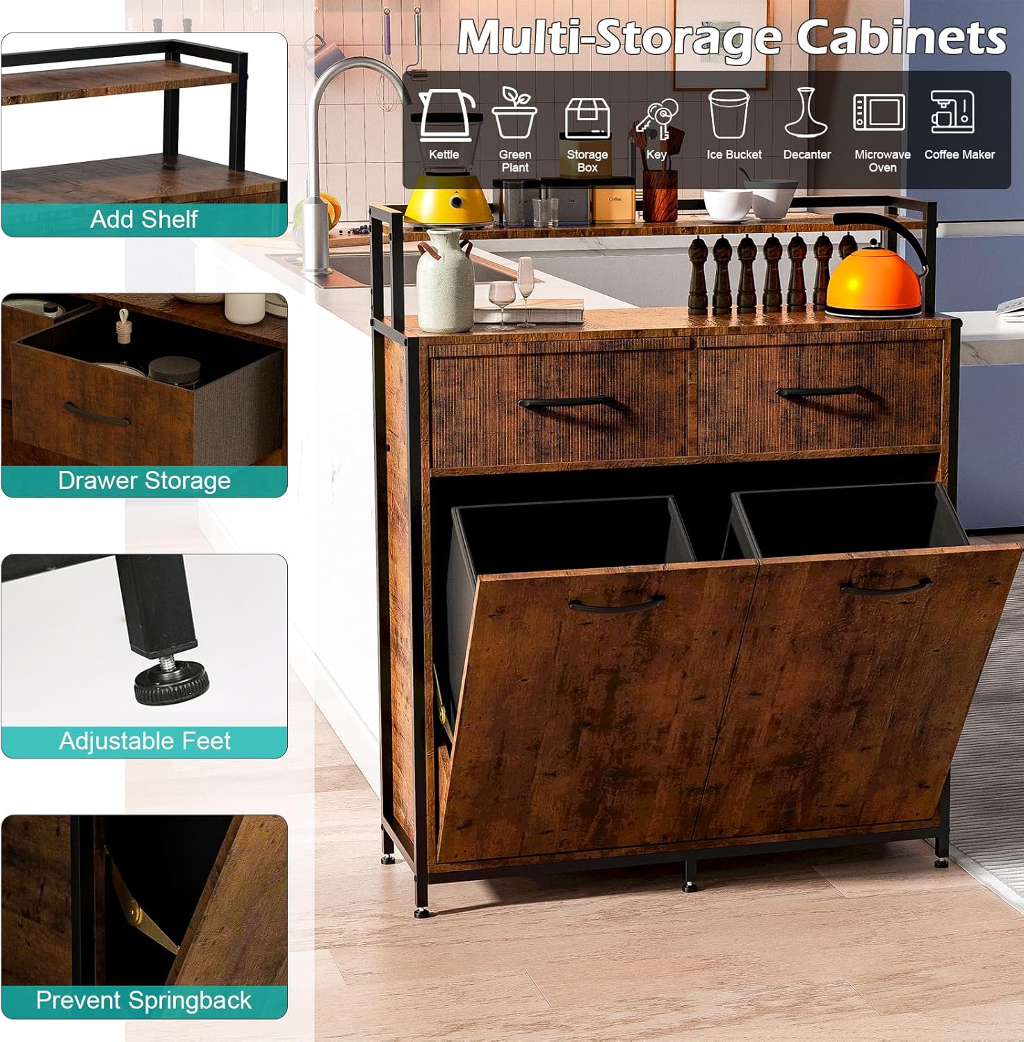 Dual Tilt Out Trash Cabinet with 2 Drawers and Shelf S883725
