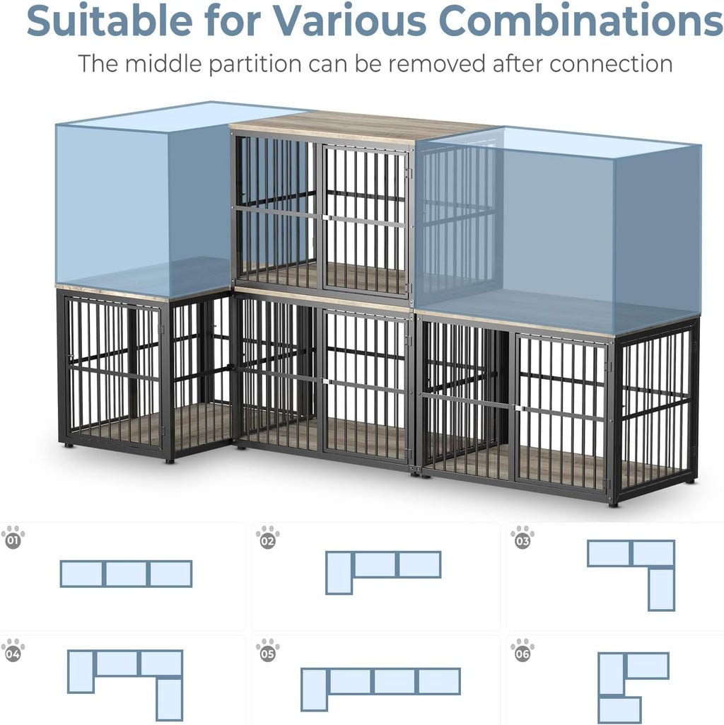 Dog Crate Furniture Large Breed TV Stand with Double Rooms Wooden Dog Kennel with Removable Divider N1222