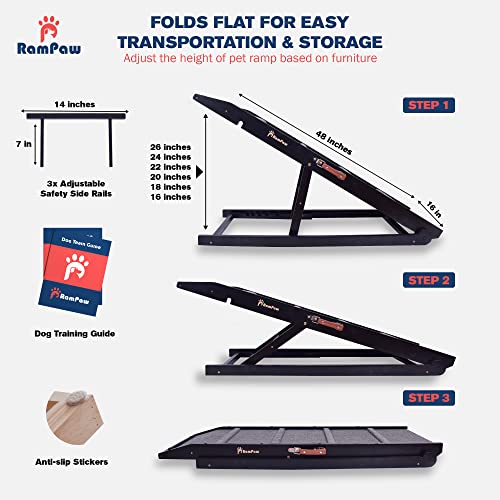 48" Adjustable Pet Ramp with Safety Side Rails and Non Slip Traction Mat (Black) V224