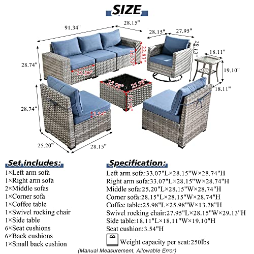 8 Piece Modern Wicker Sofa Set with Swivel Rocking Chair (Orange Red) R934456