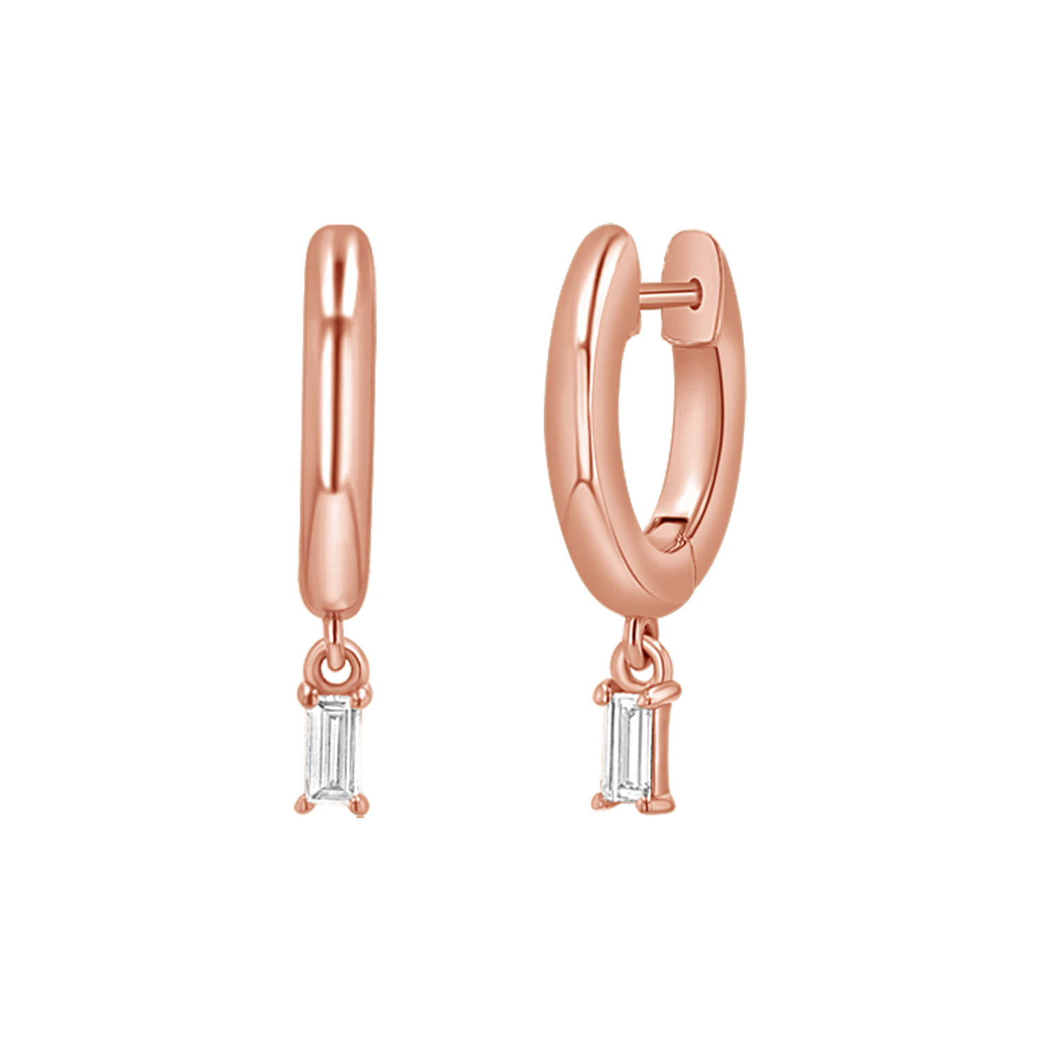 Diamond Baguette Charm Drop Huggies N844