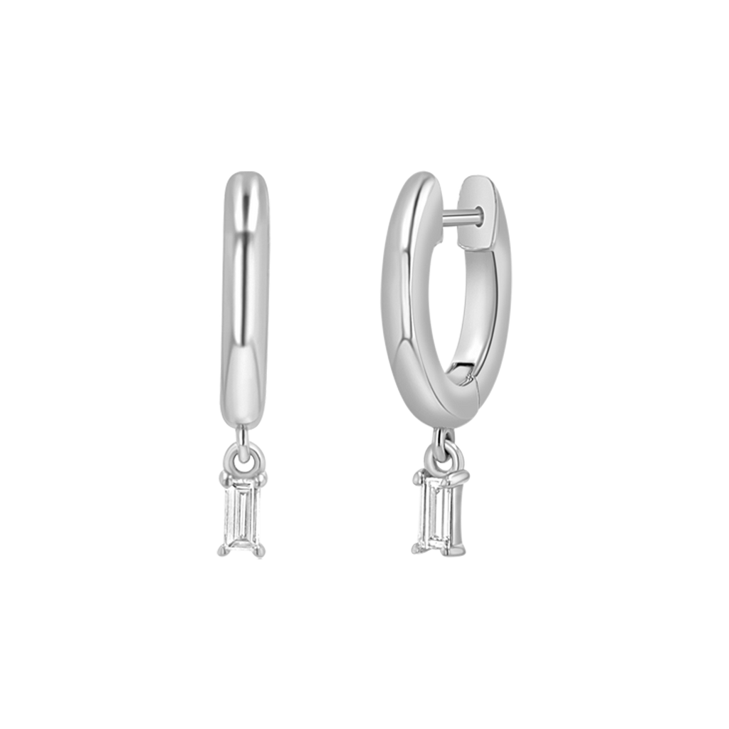 Diamond Baguette Charm Drop Huggies N844