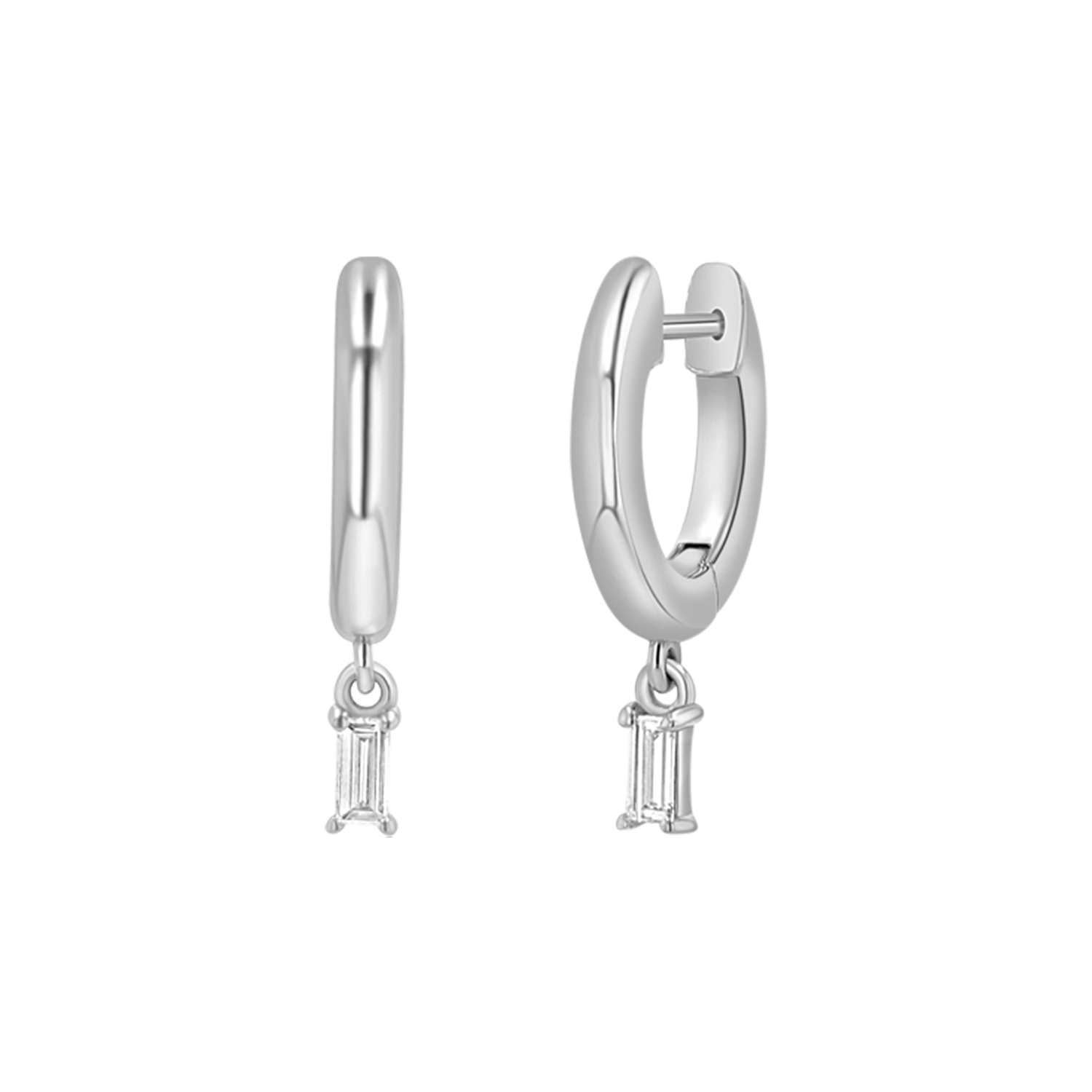 Diamond Baguette Charm Drop Huggies N844