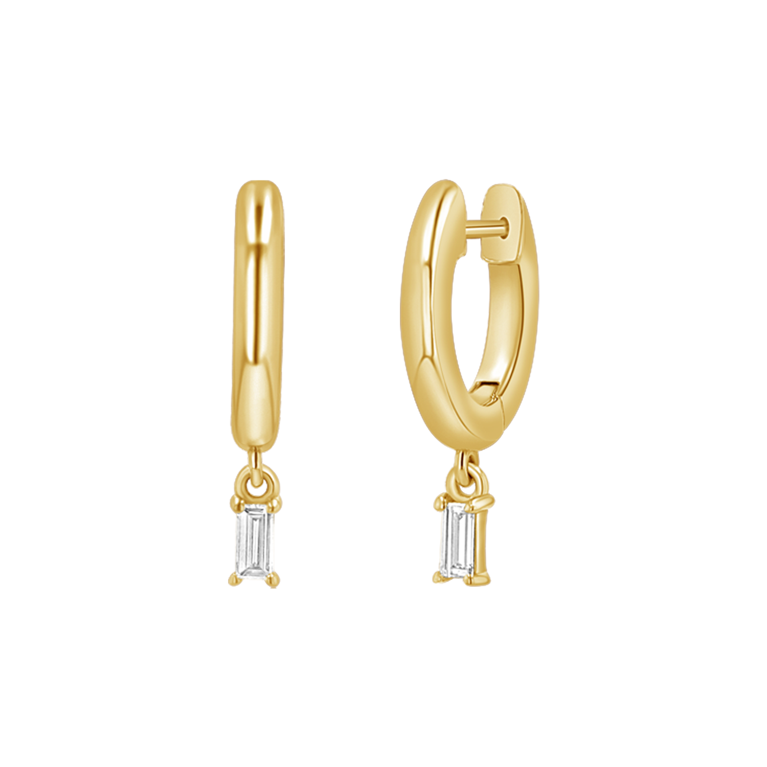 Diamond Baguette Charm Drop Huggies N844