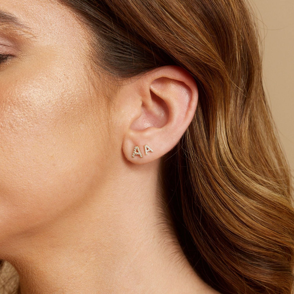 Diamond Pave Letter Stud Earrings Q29102