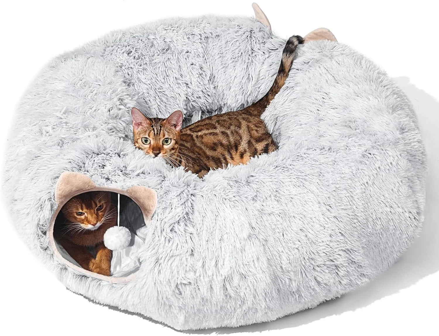 Grey Plush Cat Tunnel with Cat Bed L163