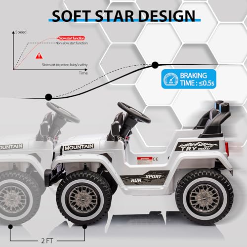 12V Kids Electric Ride on Truck Car with Remote Control, White M3309