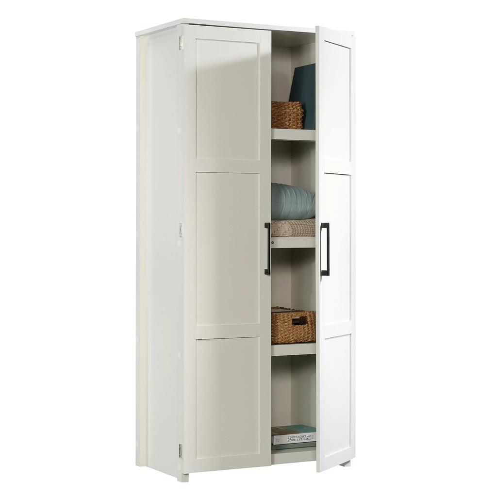 White 4-Shelf Wood Storage Cabinet U7682