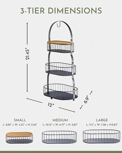 3 Tier Bamboo Fruit Basket with Removable Baskets A68788