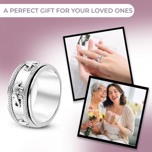 925 Sterling Silver Fidget Ring Spinner Ring Moon Star Platinum Plated Jewelry V7131