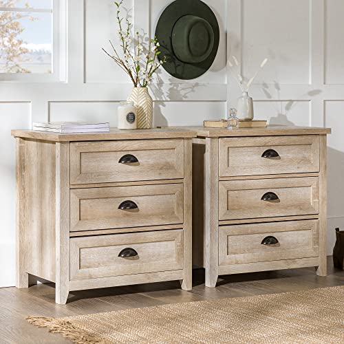 White Oak 3 Drawer Nightstand Set of 2 U559