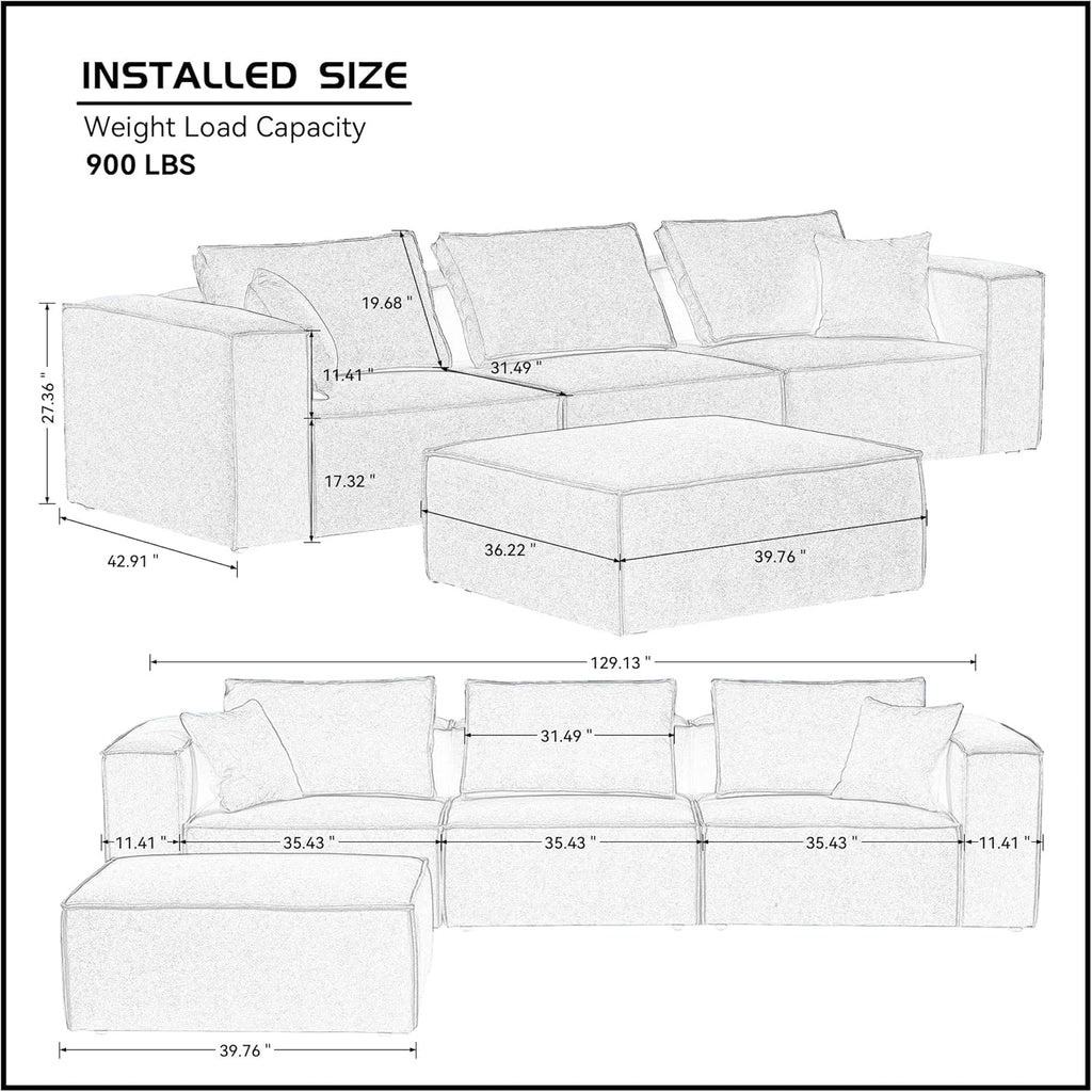 White L Shaped Modular Sectional Sofa with Ottoman X6226