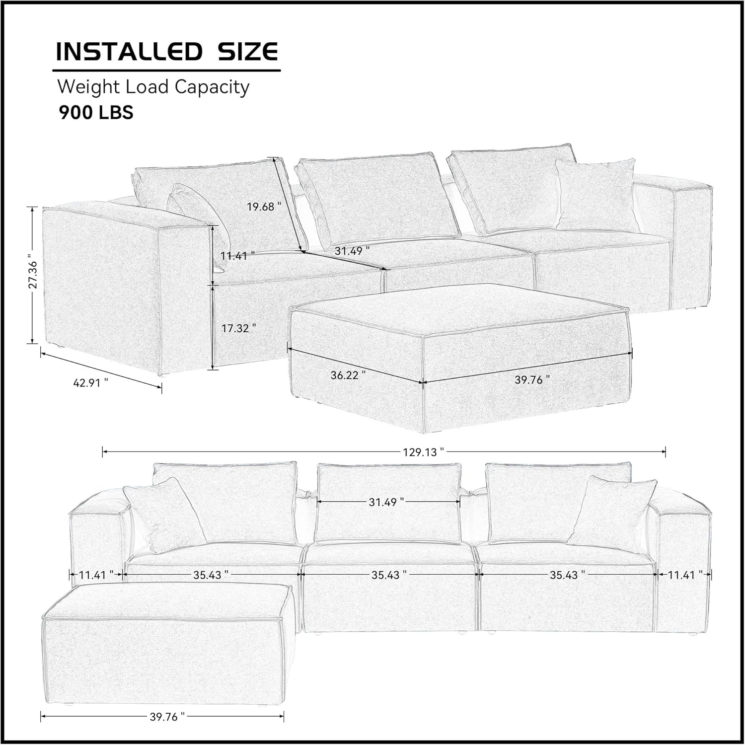 White L Shaped Modular Sectional Sofa with Ottoman X6226