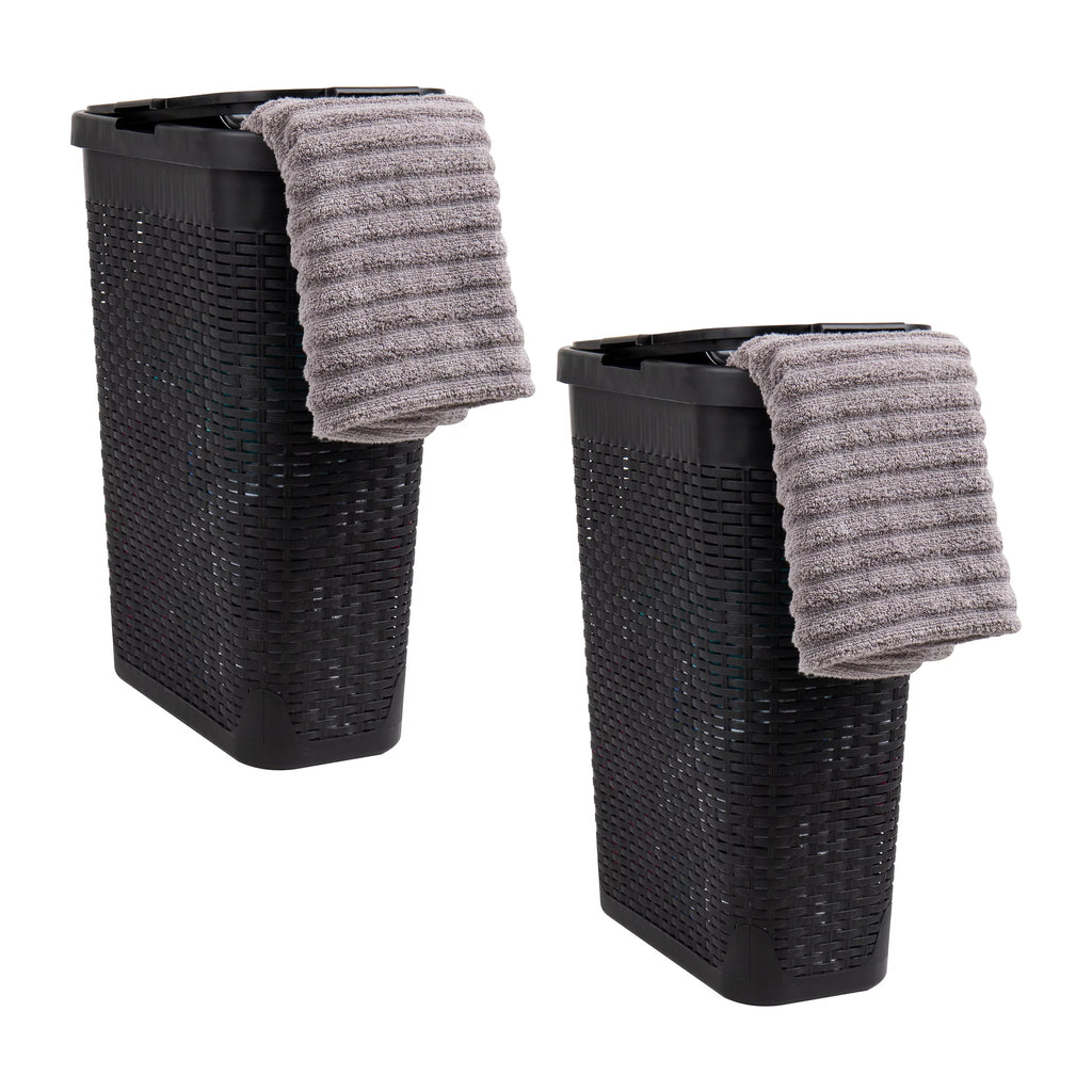 40L Slim Laundry Hamper, Clothes Basket with Lid, Plastic, Set of 2, Black Y599660