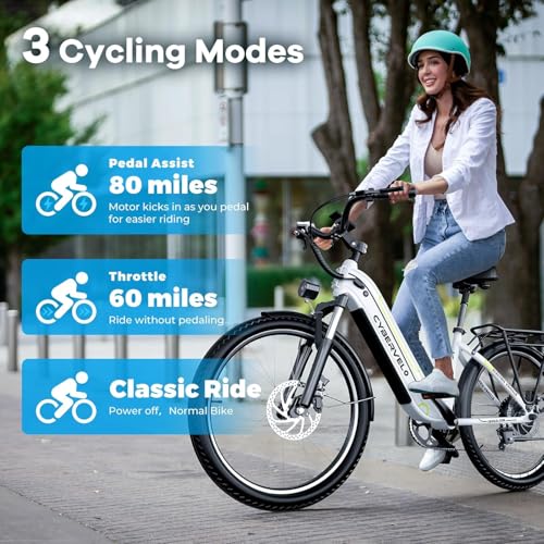 26" Electric Bike, 1000W Peak, Removable Battery, 7-Speed T507