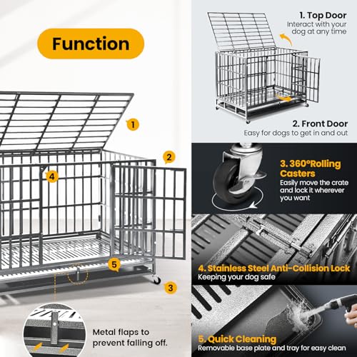 48 inch Heavy Duty Dog Crate with Double Door and Wheels D247892