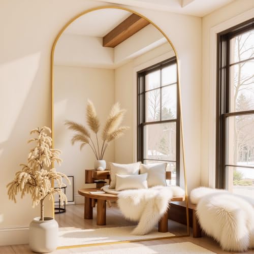 Black 78" Oversized Arched Full Length Floor Mirror with Stand C319