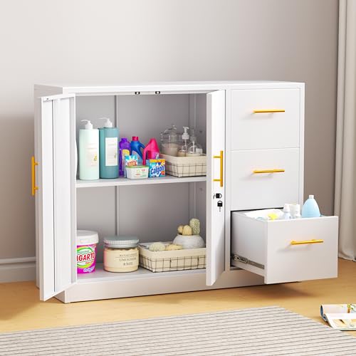 Large Metal Sideboard Buffet Cabinet with 2 Doors and 3 Drawers P536165