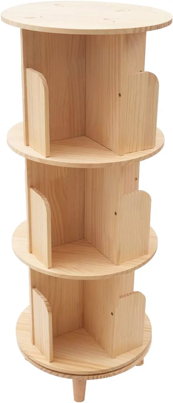 Wooden Rotating Bookshelf with 4 Legs Floor Standing Bookcase 3 Tiers M799757