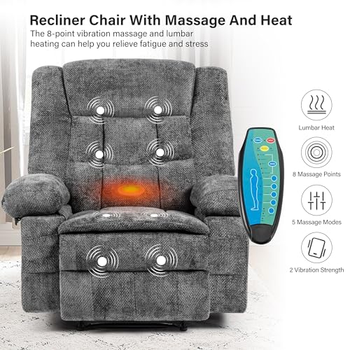 Dark Grey Fabric Recliner Chair with Massage and Heat G639