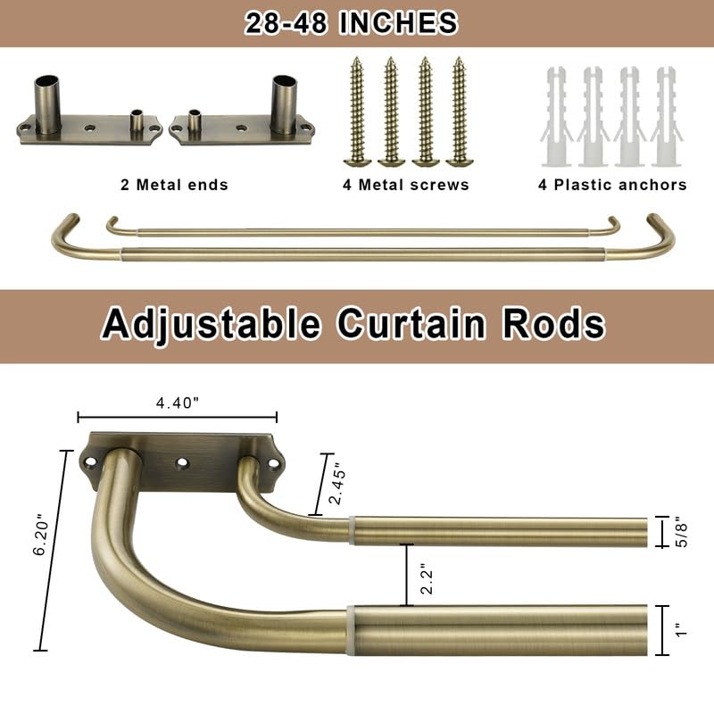 Antique Bronze Double Curtain Rods 48-84 Inch Adjustable G170