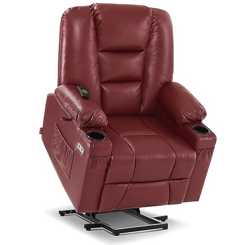 Small Dark Brown Faux Leather Power Lift Recliner Chair with Massage and Heat R3322