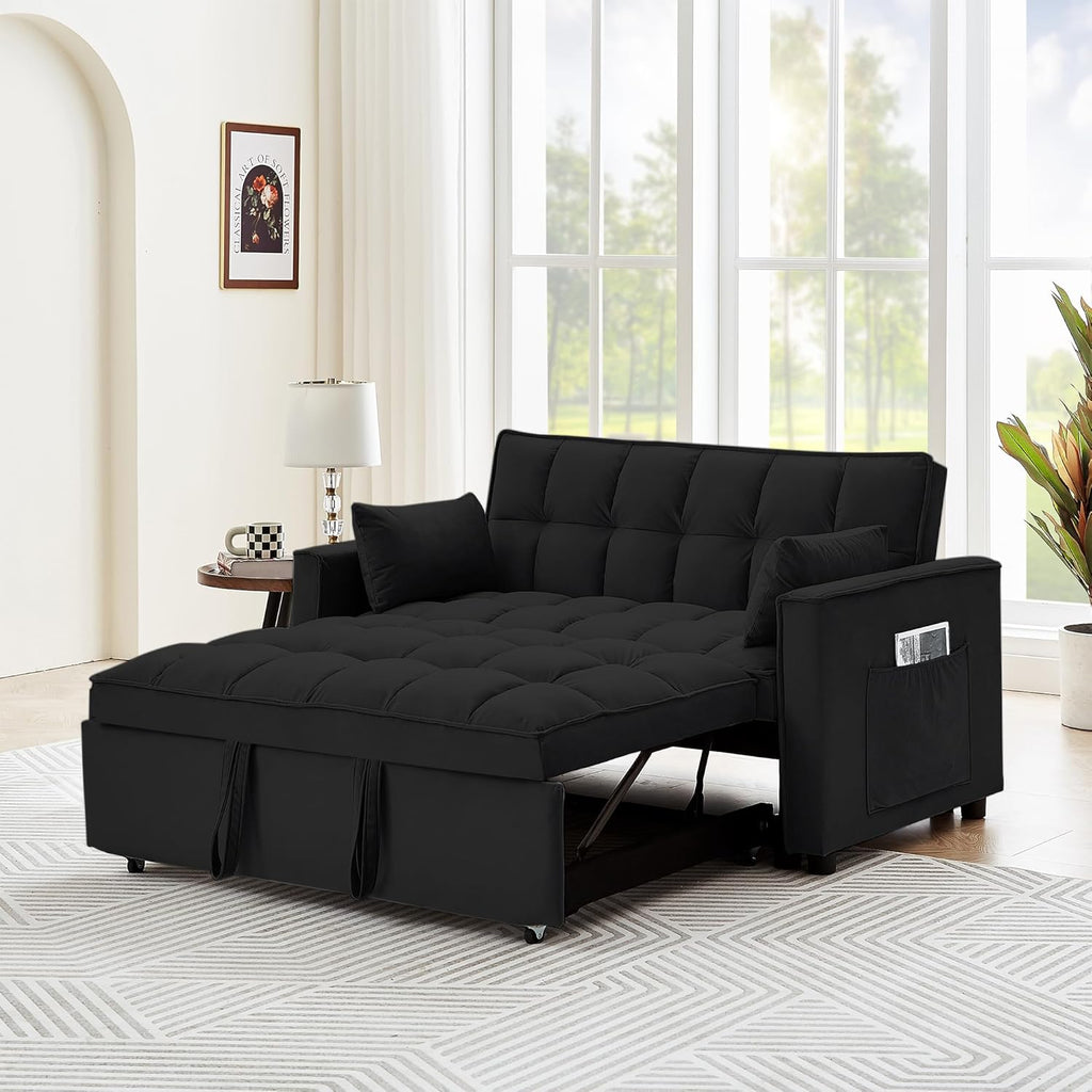 55" Full Size Velvet Convertible Futon Sofa Bed with Pullout Bed F7244