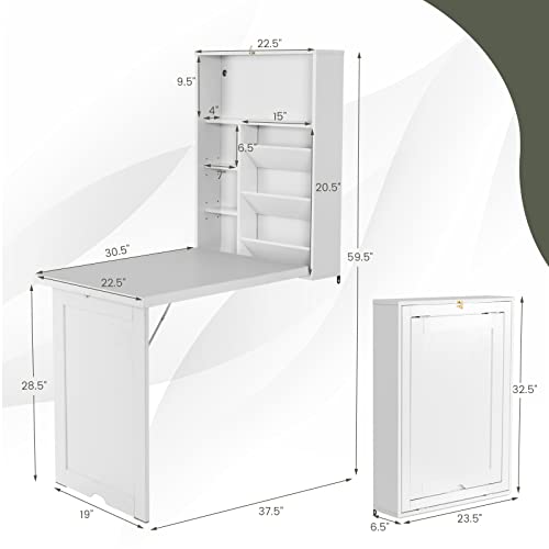 Black Folding Wall-Mounted Desk with Storage Bookcases B12868