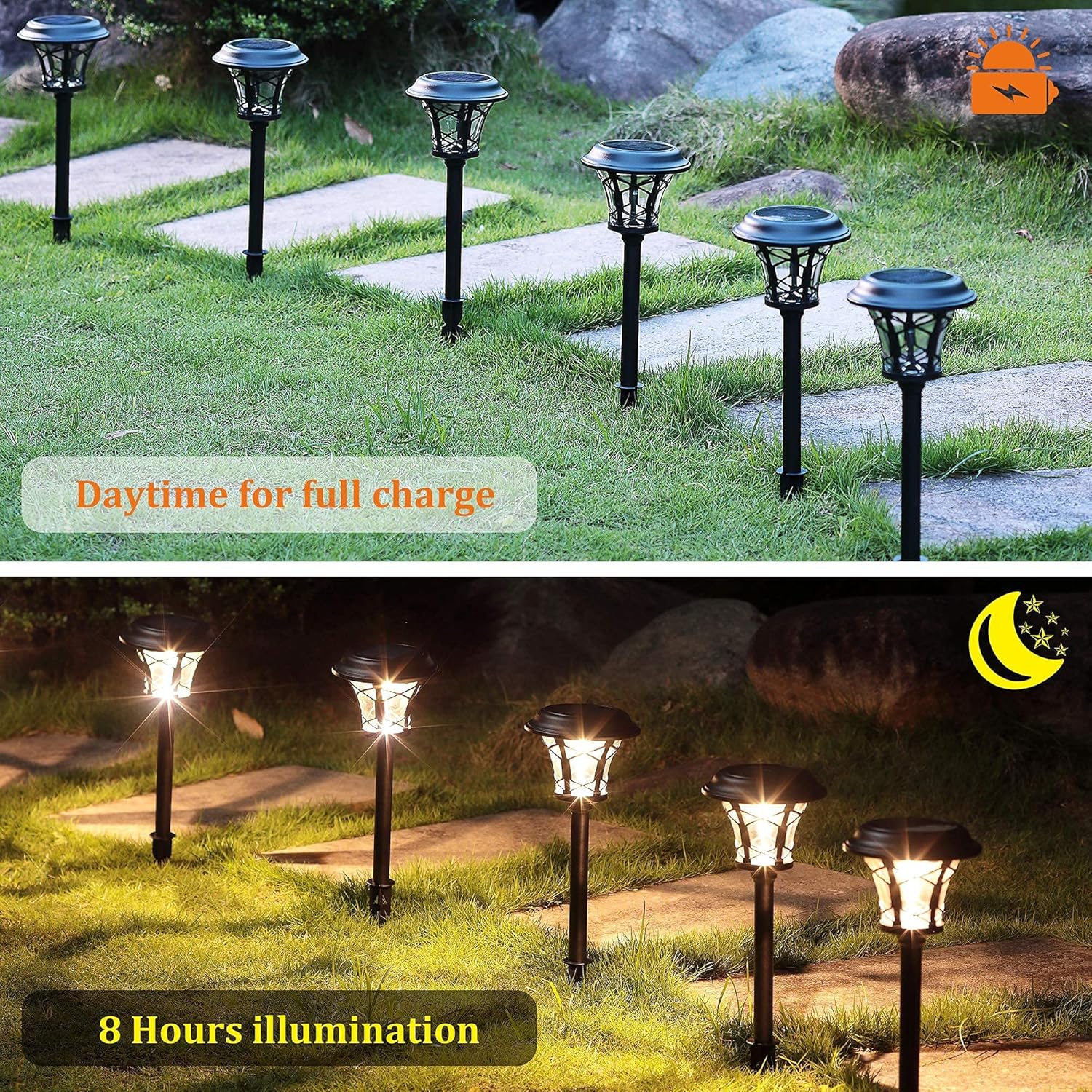 6 Pack Solar Powered Pathway Lights, Warm White A53755