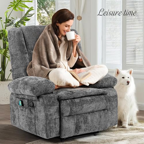 Dark Grey Fabric Recliner Chair with Massage and Heat G639