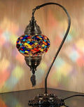 Turkish Moroccan Mosaic Table Lamp Handcrafted Tiffany-Style Colorful Glass Swan Neck Bedside Desk Table Light Boho Artisan Accent Lighting 15" H Black White W746591