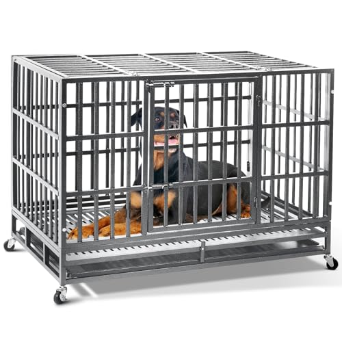 48 inch Heavy Duty Dog Crate with Double Door and Wheels D247892