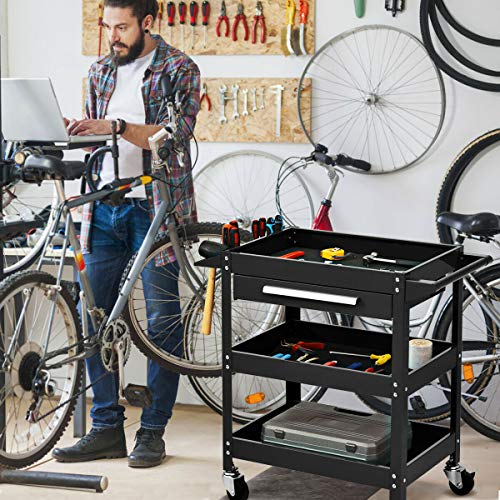 3 Tier Rolling Tool Cart with Storage Drawer G58573