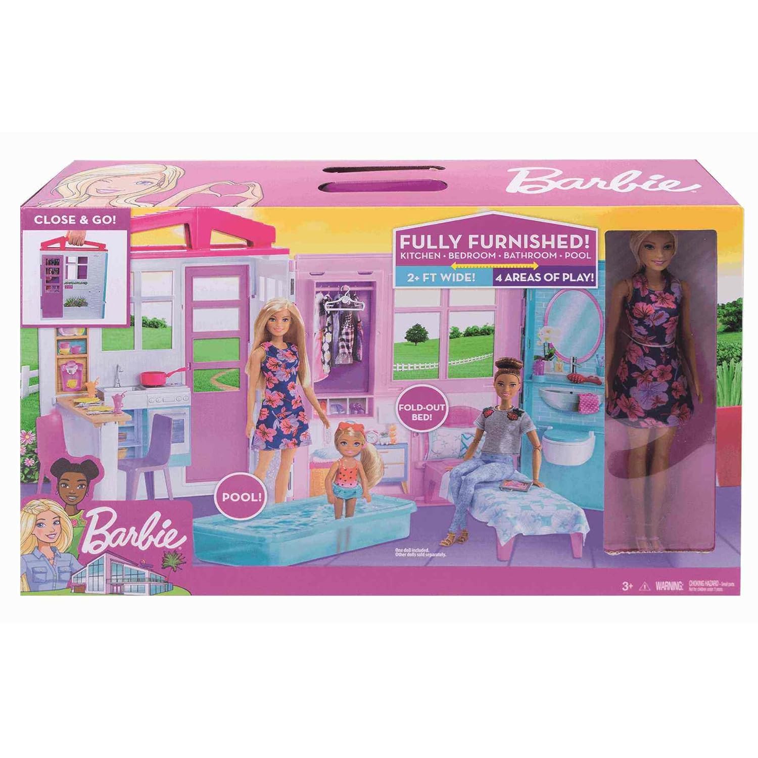 Portable 1-Story Dollhouse Playset with Pool C88220