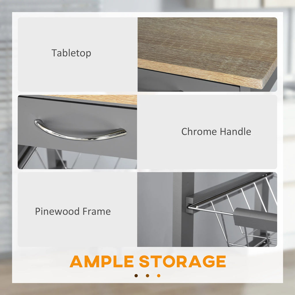 Gray Compact Rolling Kitchen Cart with Storage Drawer P636613